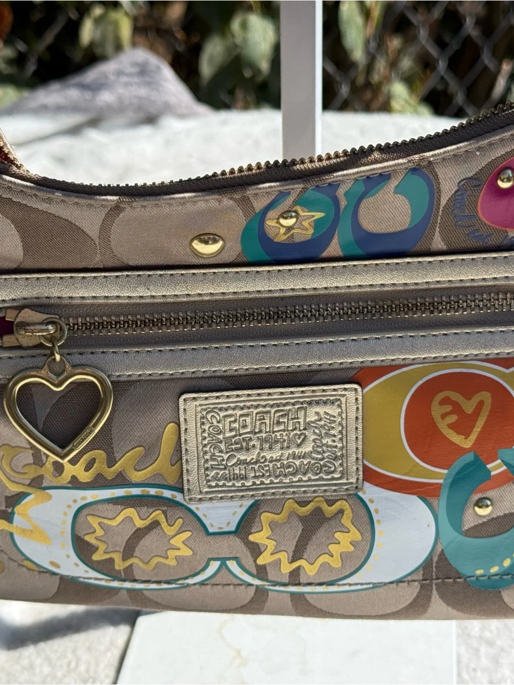 Coach Poppy H1282-F20029 Daisy Glam Graffiti Signature C Appliqué Bag Purse Y2K